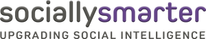 logo of company saying sociallysmarter on first line and upgrading social intelligence on second line